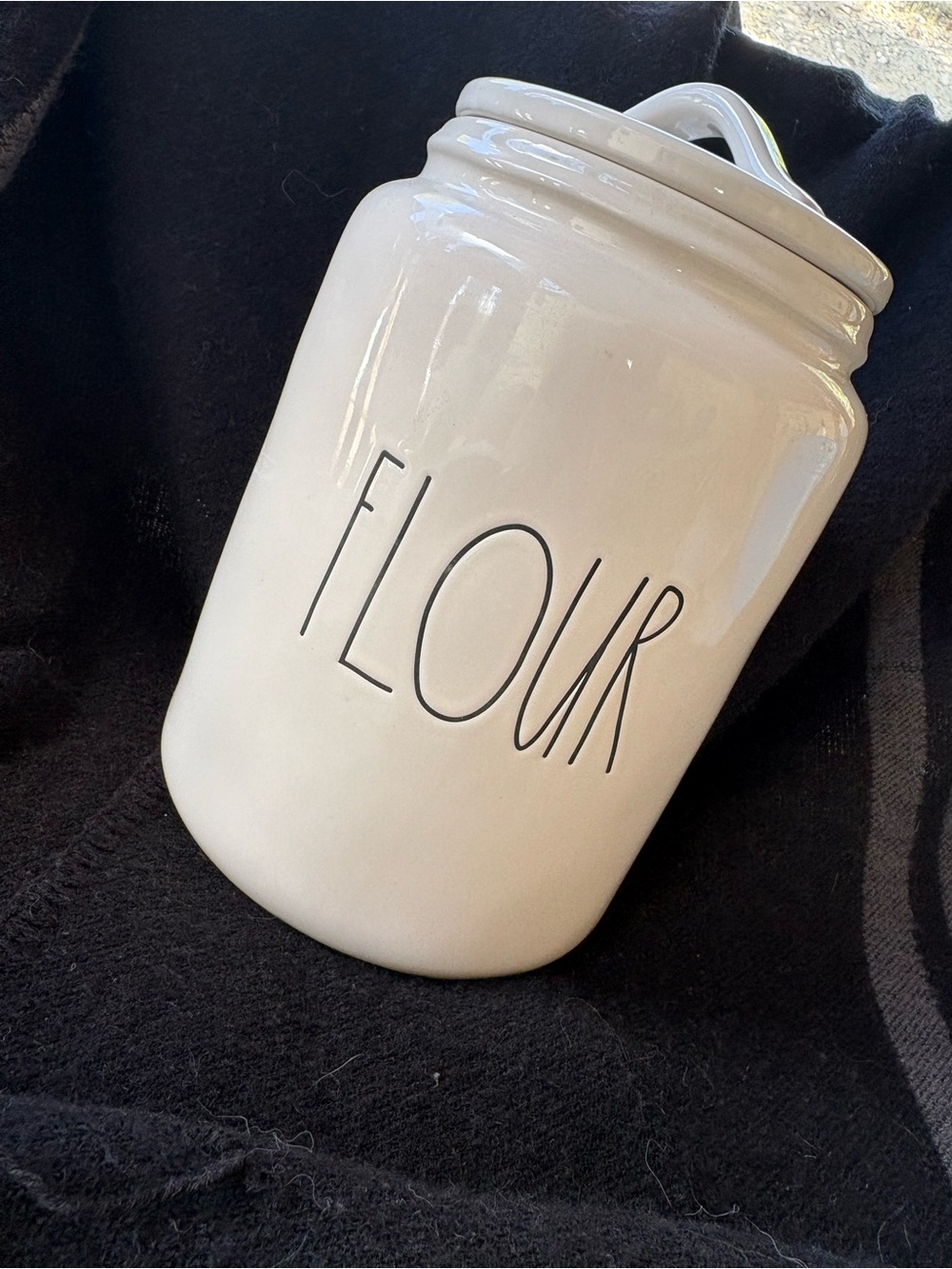 Rae Dunn Cream Ceramic Flour Jar with Black Lettering